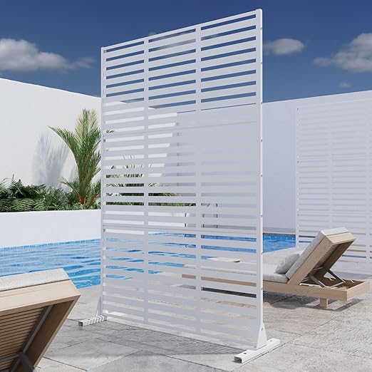 Casaphoria Metal Privacy Screen Outdoor, 72" H x 47" W Freestanding Decorative Privacy Screen for Patio Deck Balcony Garden with Stable Base, White Adams
