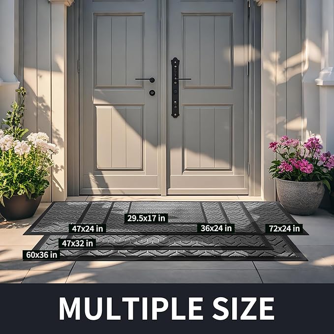Yimobra Large Door Mat Outside Entrance 36x24, Waterproof Heavy Duty Outdoor Mats for Front Door, Non Slip Rubber Entry Mat for Garage Patio Indoor, Easy Clean, Grey