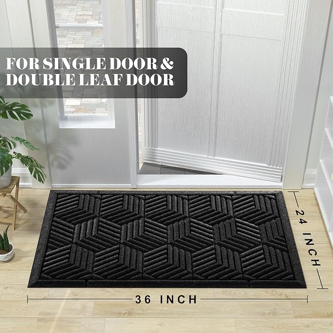 Yimobra Extra Large Door Mat 36x24, All-Season Waterproof Outdoor Mats for Front Door Entrance with Drainage Holes, Heavy Duty Non-Slip Doormat for Garage Patio Entryway Indoor, Black