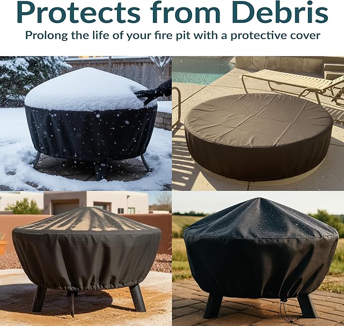 Sunnydaze Round Outdoor Fire Pit Cover - Heavy-Duty 300D Polyester and PVC with Drawstring Closure - Black - 40-Inch