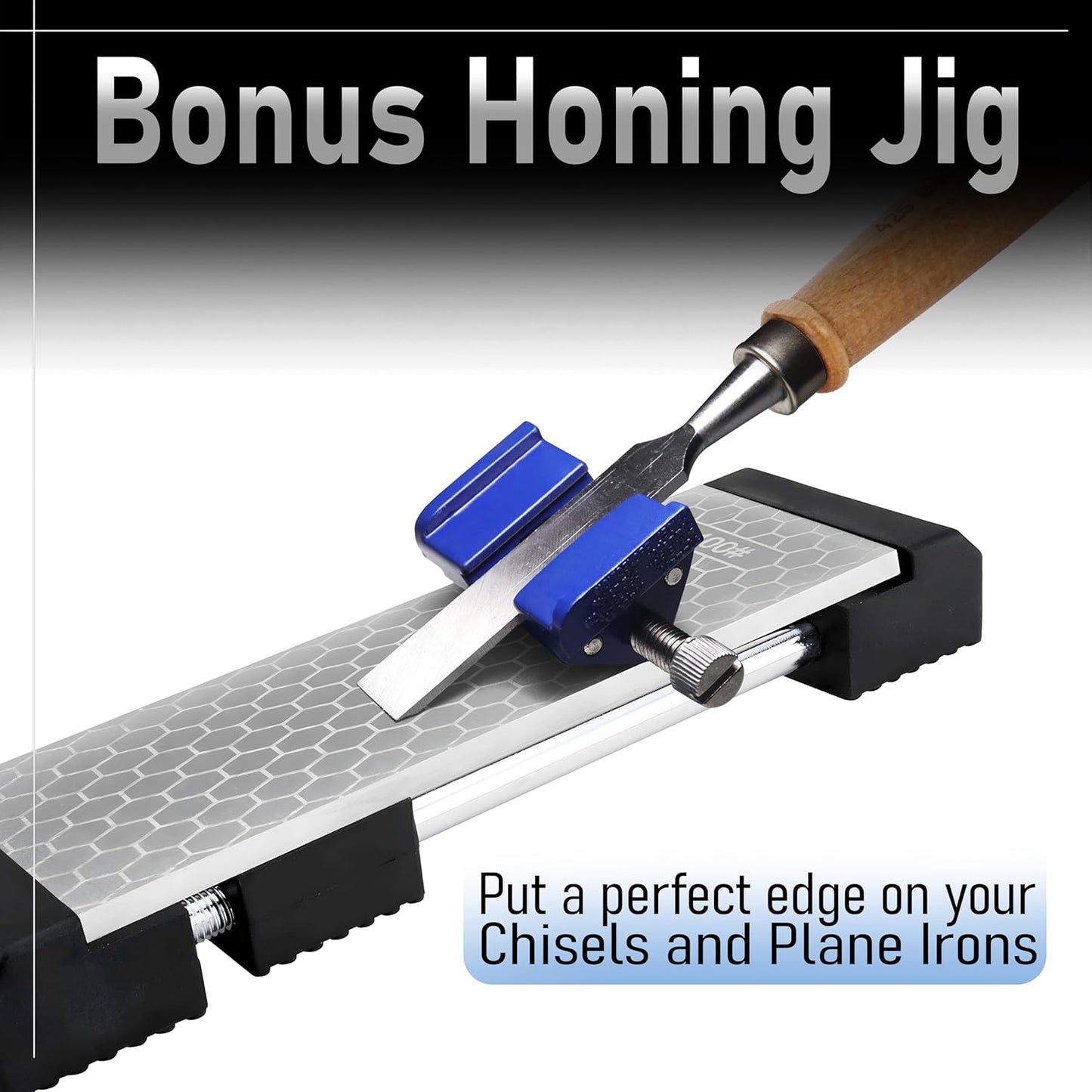 Schaaf Tools Diamond Whetstone Knife Sharpener Complete Kit - Coarse 325/ Fine 1200 Grit, Diamond Sharpening Stone with Non-Slip Base, Chisel Honing Jig & Angle Guide for Knives & Woodworking Tools