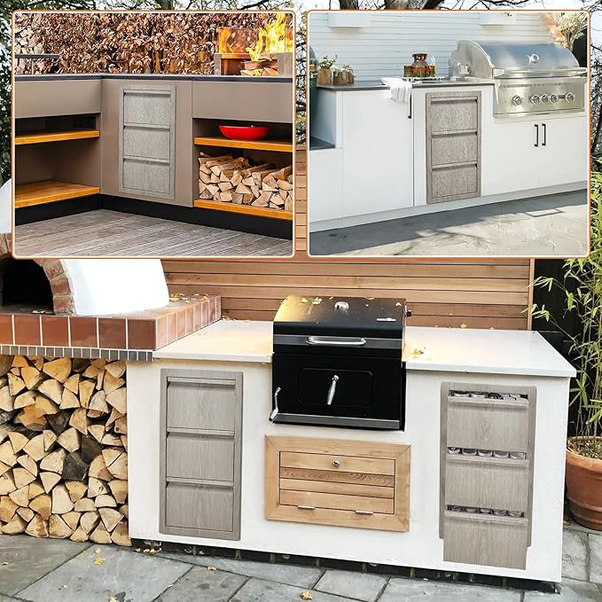 Stainless Steel Outdoor Kitchen Triple Drawers 14.7" W x 18.5" D x 24.5" H - Heavy Duty with Handles, Weather-Resistant Flush Mount for BBQ Island, Patio Grill & Outdoor Cooking Space