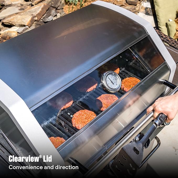 Monument Grills 4+2 Burner 700 sq.in. Large Cabinet Style Stainless Steel Propane Gas Grill with a Clearview® Lid, an Infrared Side Sear Burner & a Side Burner, and a Built-In Thermometer