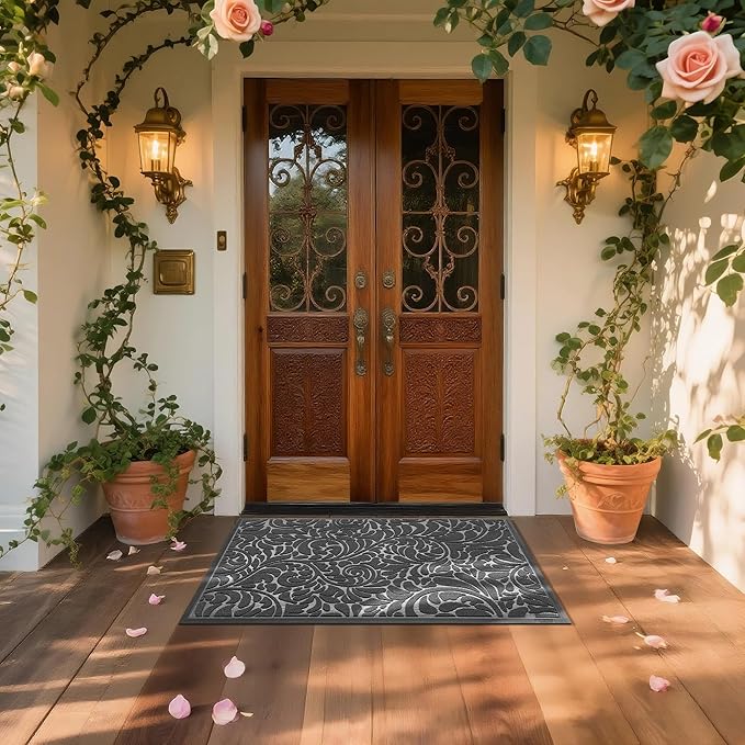 Yimobra Large Door Mat Outside Entrance 47x32, Waterproof Sturdy Outdoor Mats for Front Door, Heavy Duty Non-Slip Doormat for Garage Patio Entryway Indoor, Easy Clean, Grey