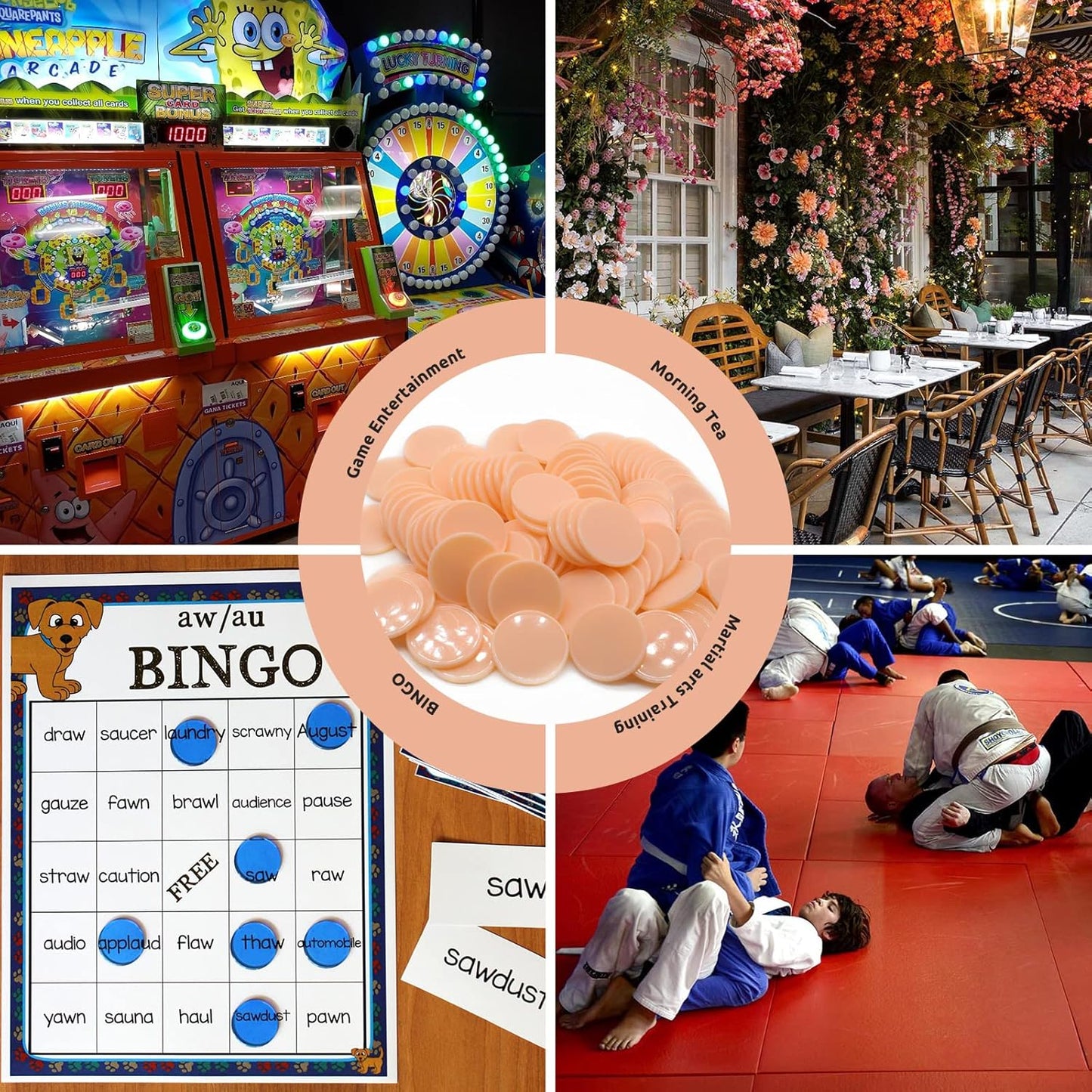 Set of 100 Opaque Plastic Learning Counters Mini Poker Chips Game Tokens with Storage Box (PeachPuff, 1.58 Inch)