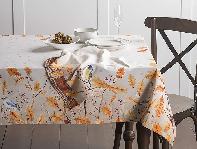 Maison d' Hermine Table Cloth Rectangle Table 100% Cotton 54 x 72 Inches Fall Tablecloth Reusable Everyday Use for Thanksgiving Christmas Decorations Dining Farmhouse Party (Oak Leaves)