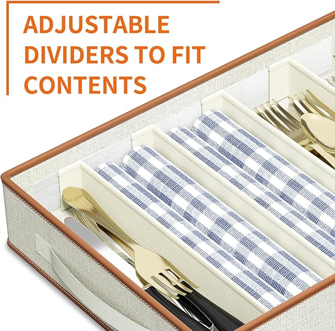 Aokeyee China Storage Containers- 6 Piece Set Hard Shell Moving Box for Dishes, Plate, Mugs, Cup, Silverware, Flatware, Saucers, Dinnerware, Sturdy Quilted Organizer with Soft Dividers, Handles, Ivory