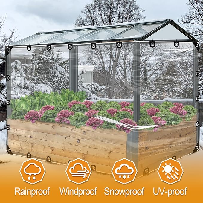 6.6x13ft Anti-Tear Clear Tarp Waterproof for Patio Winterizing - 2pcs Windproof Poly Tarpaulin, Heavy Duty Transparent Enclosure with Grommets for Covering Chicken Coops Greenhouse Garden Plants