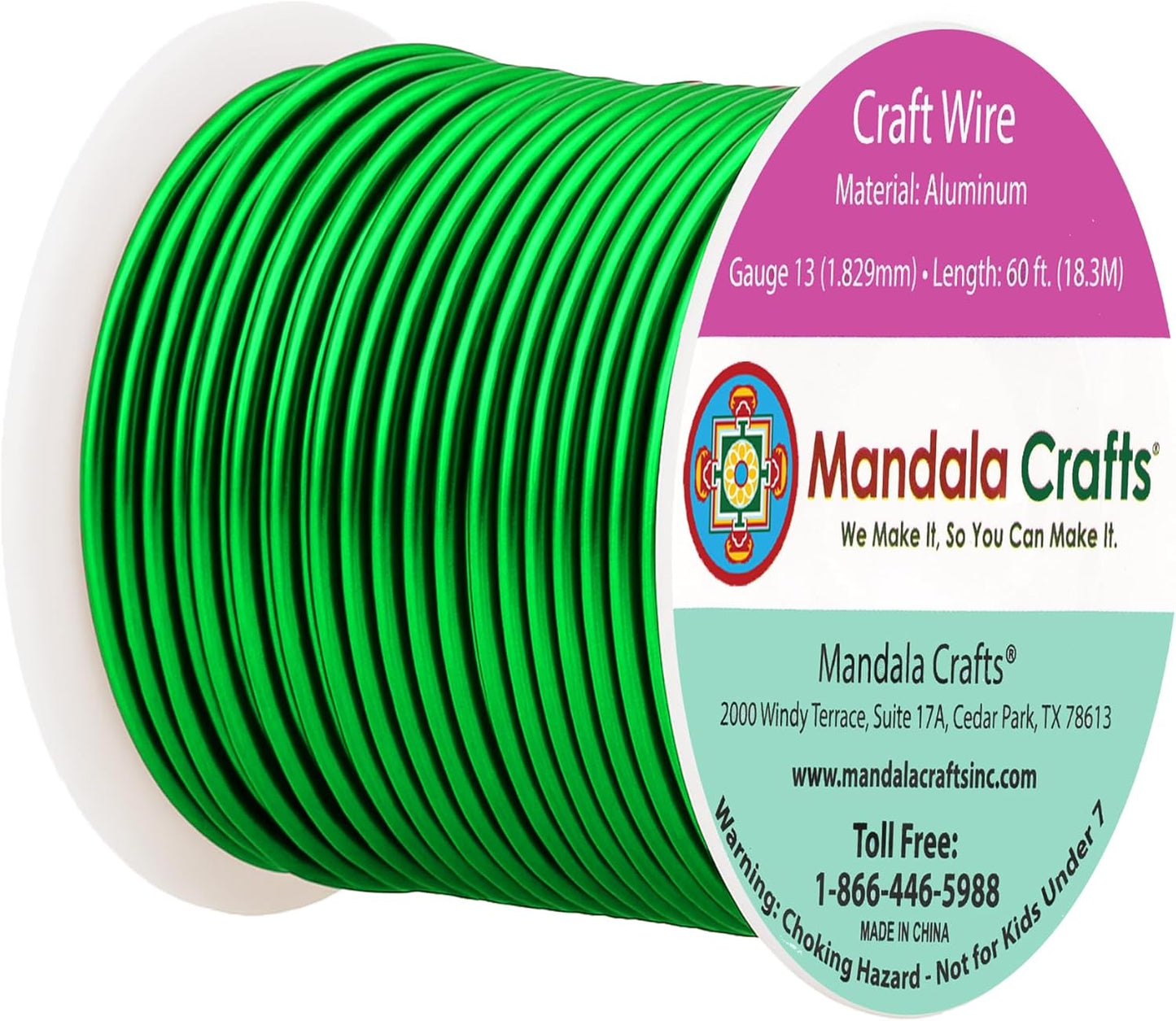 Mandala Crafts 13 Gauge Anodized Aluminum Craft Wire for Jewelry Making - 60 FT Colored Flexible Kelly Green Wire - Bendable for Bonsai Armature Crafting Sculpting