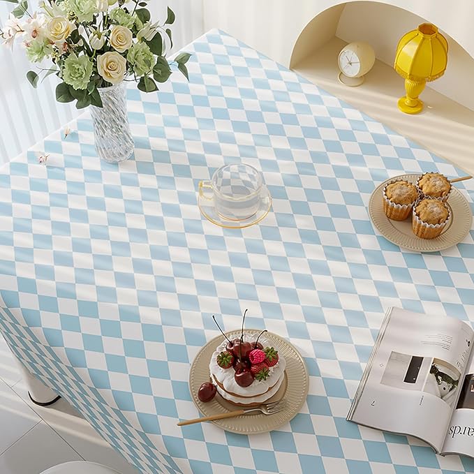 Rectangle Table Cloth,100% Waterproof Tablecloth Oil Proof Spill Proof Vinyl Table Cloth, Wipe Clean Plastic Table Cover for Dining, Camping, Indoor and Outdoor 54" x 84",Blue Checkered
