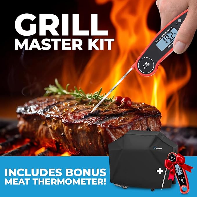 Grill Cover for Outdoor Grill 55 Inch – Bonus Meat Thermometer Included, Heavy Duty Waterproof BBQ Gas Grill Cover for Outside, UV & Fade Resistant, Compatible with Most 3–4 Burner Grills