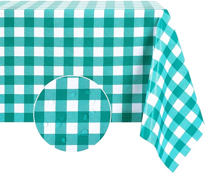 Romanstile Rectangle Vinyl Tablecloth, 100% Waterproof Buffalo Gingham Plastic Table Cloth, Heavy Duty Wipeable Checkered Table Covers for Outdoor, Camping, Picnic, Patio - 54 x 108, Teal Green