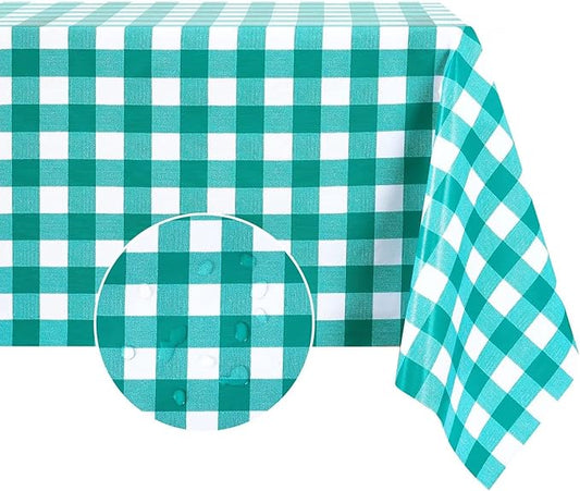 Romanstile Rectangle Vinyl Tablecloth, 100% Waterproof Buffalo Gingham Plastic Table Cloth, Heavy Duty Wipeable Checkered Table Covers for Outdoor, Camping, Picnic, Patio - 54 x 120, Teal Green