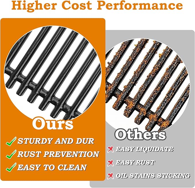 17 3/8 inch Grill Grates for Weber Spirit Grill Parts, Spirit 300 Series Grates E310 E320 E330 S310 S320 S330 Gas Grill Cooking Grids, Cast Iron Grill Grates Replacement for Weber 7525 7526