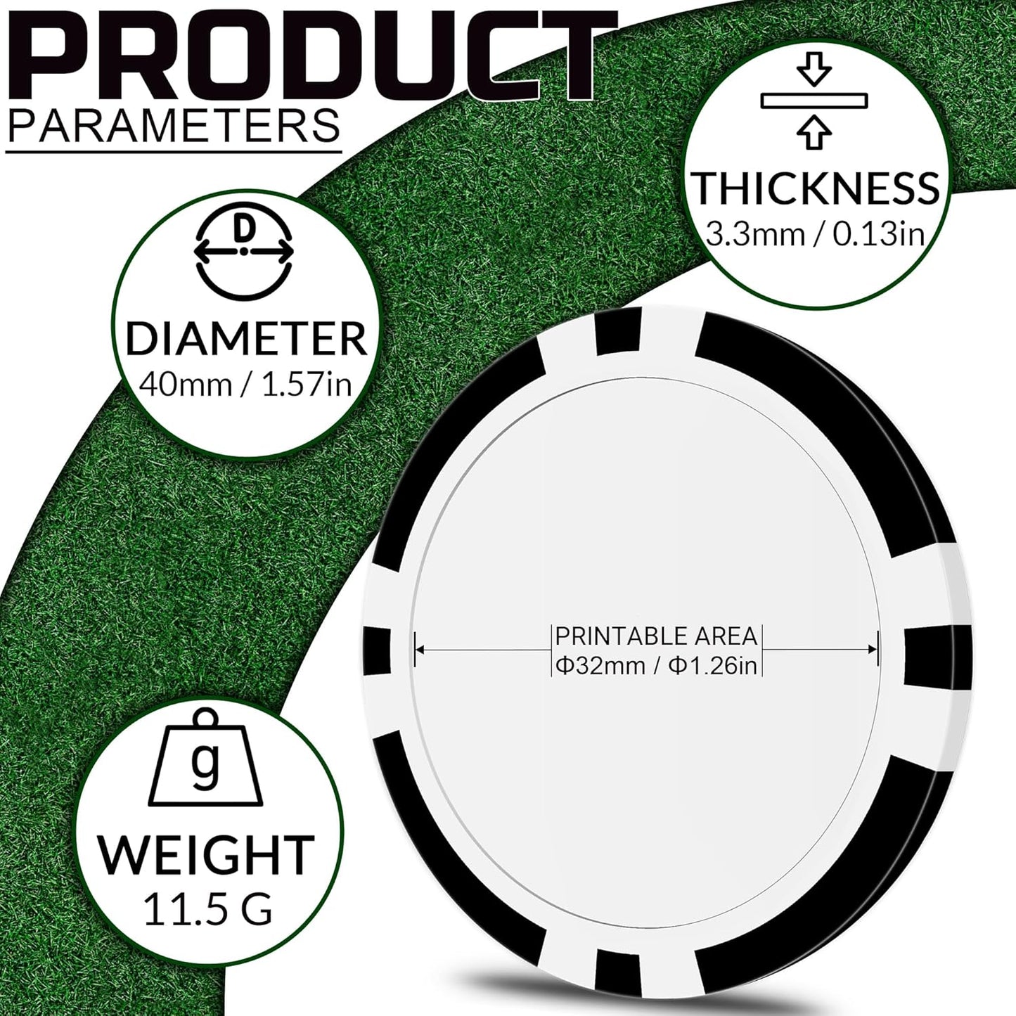 50 Custom Poker Chips, Personalized with Your own Logo, Photo or Text - 11.5g Casino Chips for Poker Gram, Tournaments, Business Card, Token