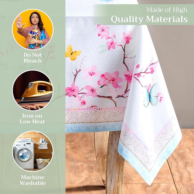 Maison d' Hermine Table Cloth Rectangle Table 100% Cotton 70 x 108 Inches Tablecloth Reusable Decorative for Dining Room, Farmhouse, Home, Party, Festive & Wedding Spring Summer - Blossoms in Spring
