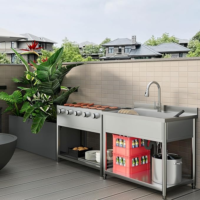 Stainless Steel Utility Sink, Large Freestanding Laundry Sink with Pull-out Faucet for Kitchen, Bathroom, Laundry Room, Garage, Outdoor/Indoor Use, Pet Cleaning, D21.65 x W35.43 x H36.61 inch