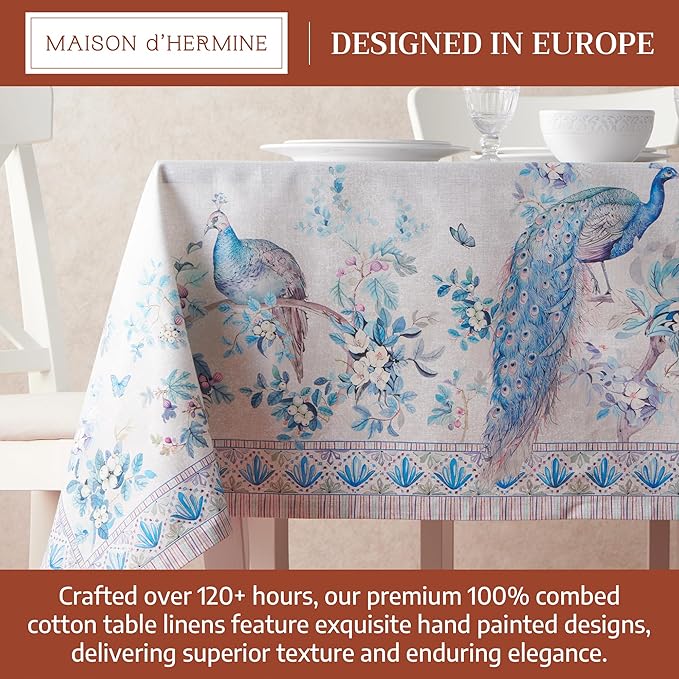 Maison d' Hermine Premium Table Cloth Square Table 100% Combed Cotton 70 x 70 Inches Tablecloth Reusable Decorative for Dining Room, Farmhouse, Party, Festive & Wedding - Peacock Utopia - Orginal
