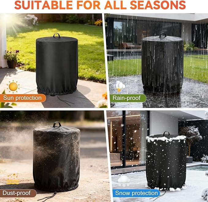 Fire 360 side Fire Pit Cover for Nlnja 24 Inch Round Pits Oxfford 600D PVC Fabric Waterproof Windproof Anti UV Dust Resistant with Lift Pomer Backing Critical Taping Seam Column Hem 1PCS