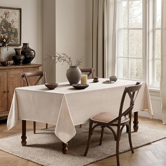 MIULEE Ivory Linen Polyester Tablecloth 60x144 Inch Spring Rectangle Table Cloth Waterproof,Stain Resistant & Wrinkle Resistant for Dining Party Wedding