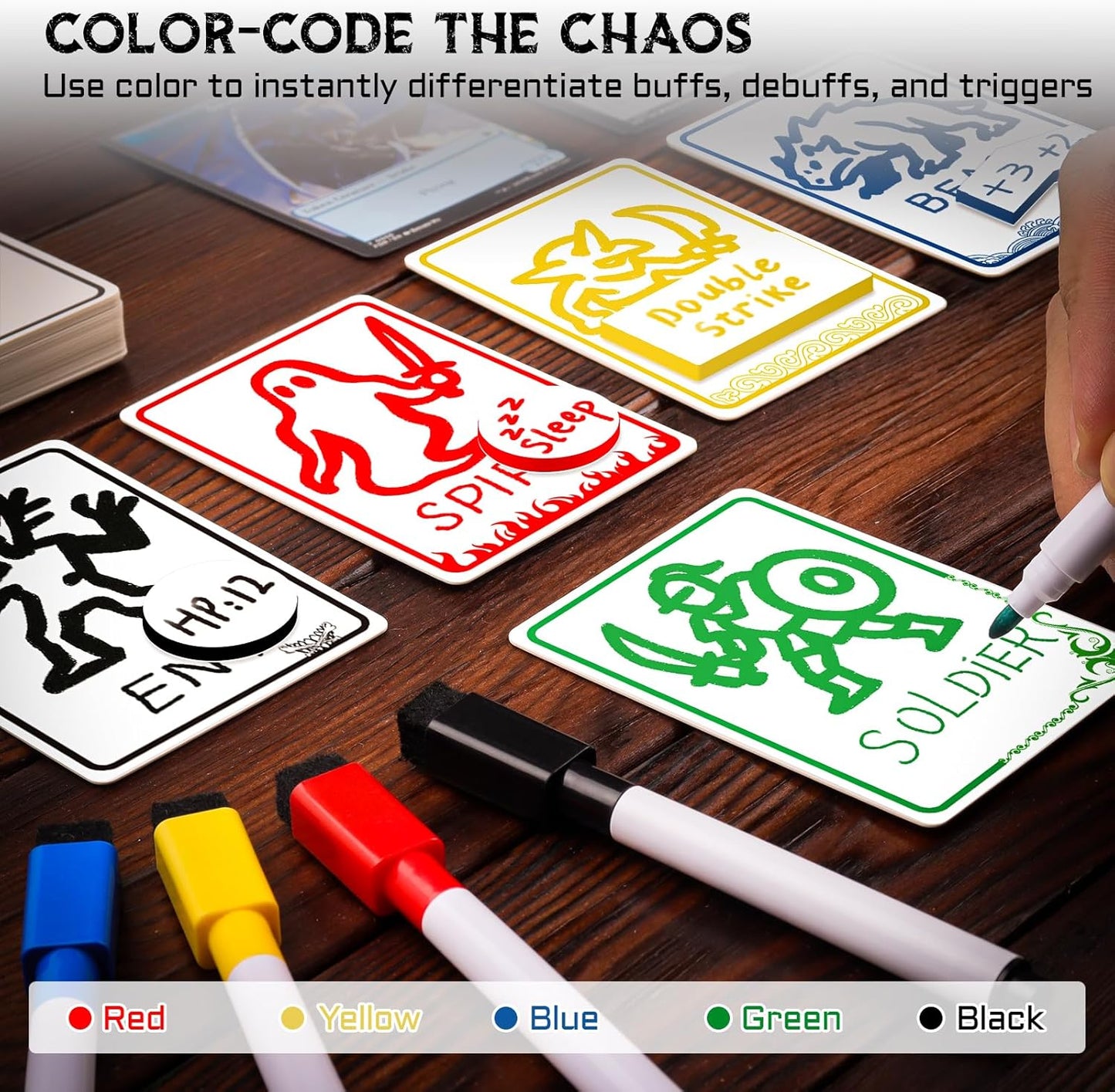 All-in-One Dry Erase MTG Tokens Gift Bundles - 50 Reusable Proxy Cards + 75 Blank Acrylic Counters & Tags Set with 5 Color-Coded Markers for TCG Players, Commander Decks & D&D