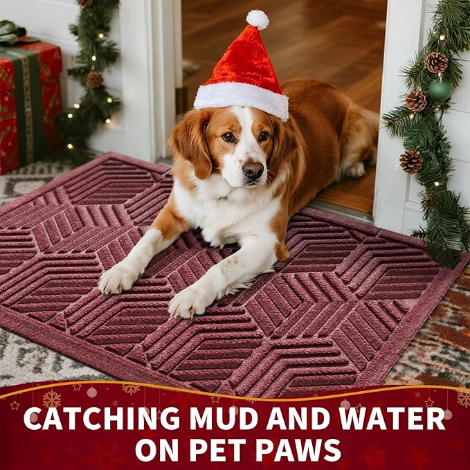 Yimobra Large Door Mat 47x32, All-Season Waterproof Outdoor Mats for Front Door Entrance with Drainage Holes, Heavy Duty Non-Slip Doormat for Garage Patio Entryway Indoor, Red