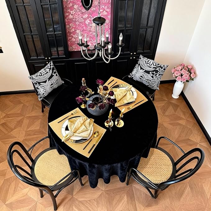 Round Table Placemats Set of 4, Faux Leather Heat Resistant Table Mats, Waterproof Wipeable PU Place Mats, Gold