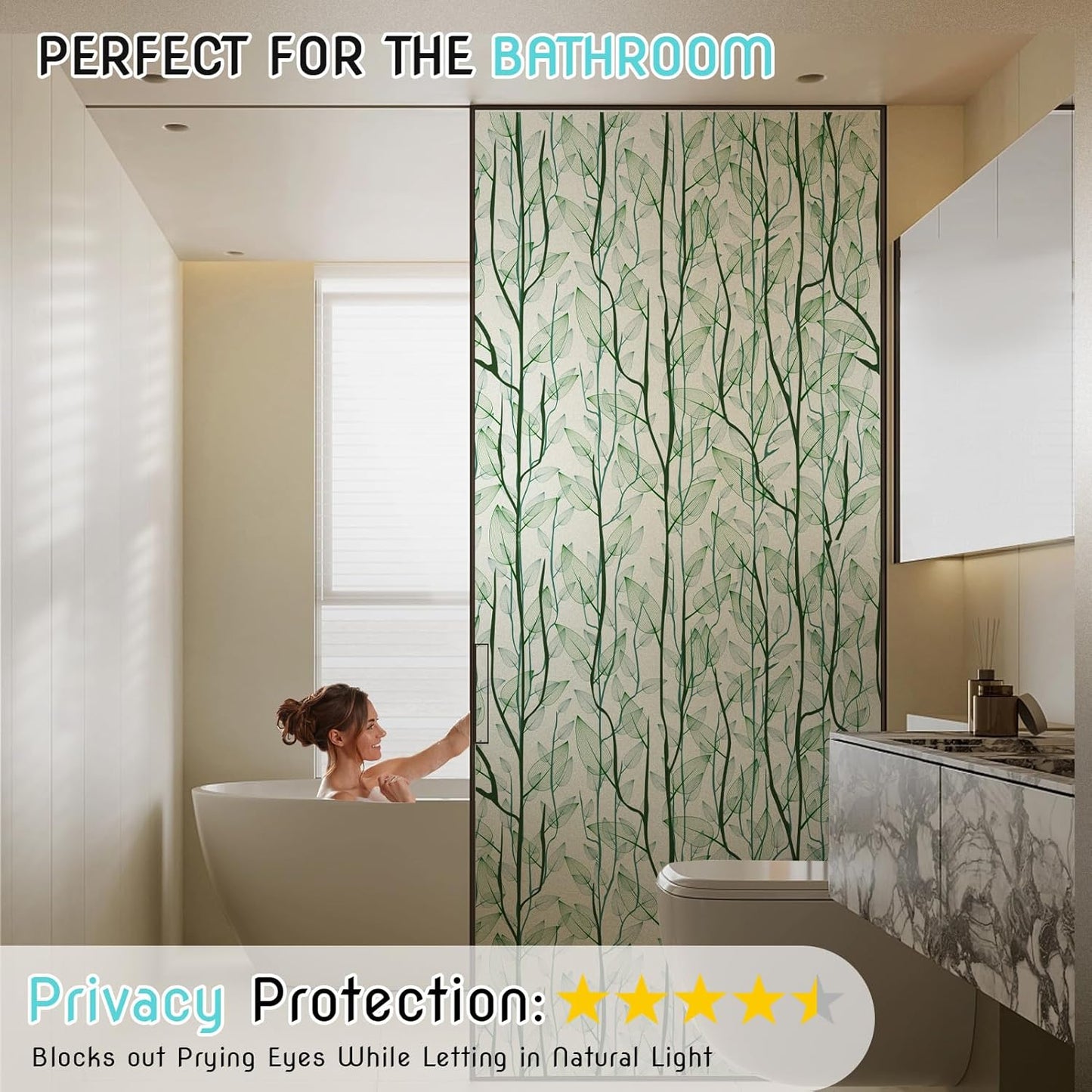 DKTIE Window Film Privacy with Installation Tools, Decorative Stained Glass Window Clings for Home, Static Cling Window Sticker for Front Door, Bathroom, Glass Door (Dark Green, 17.7'' x 78.7'')