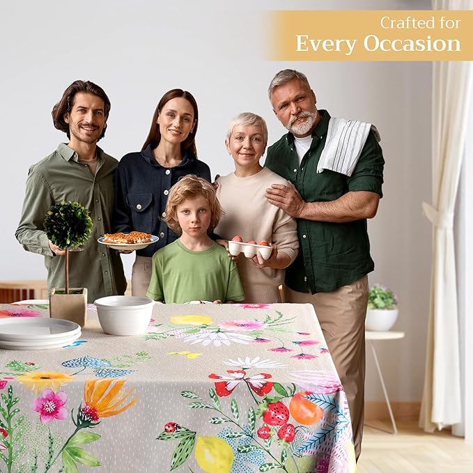 Maison d' Hermine Table Cloth Rectangle Table 100% Cotton 70 x 108 Inches Tablecloth Reusable Decorative for Dining Room, Farmhouse, Home, Party, Festive & Wedding Spring Summer - Jardin D'Ete - Fog