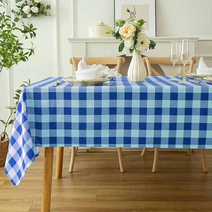 Waterproof Plaid Tablecloth Fabric - Square 58x58 Inch Classic Gingham Checker Table Cloth for Indoor/Outdoor Use - Buffalo Table Cover for Picnics, BBQs, and Parties