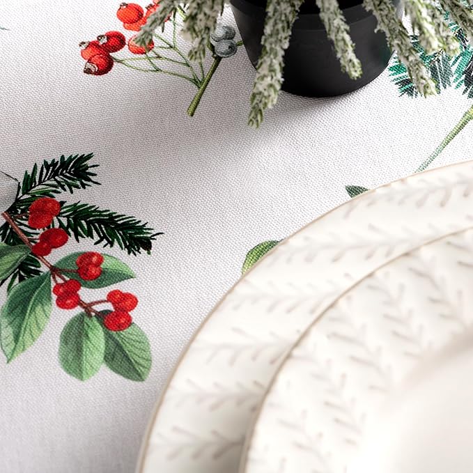 Maison d' Hermine Table Cloth Rectangle Table 100% Cotton 70 x 108 Inches Fall Tablecloth Reusable Everyday Use for Thanksgiving Christmas Decorations Dining Farmhouse Party (Noel)