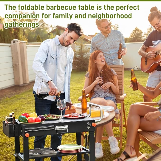 Portable Outdoor Grill Table, Blackstone Grill Stand Solid and Sturdy 31"W x 17"D, Movable Kitchen Cooking Prep BBQ Cart with Wheels, Folding Cart for Ninja, Blackstone Griddle 17"/22" etc