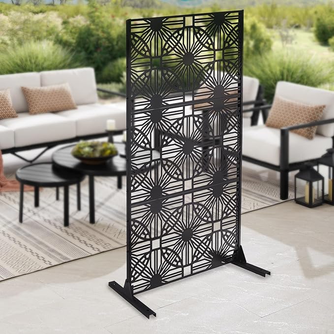 Outdoor Privacy Screen Freestanding, 36" W x 71.5" H Outdoor Decorative Screen Backyard Privacy Fence for Patio Garden Balcony Porch, Black Lattice Panels
