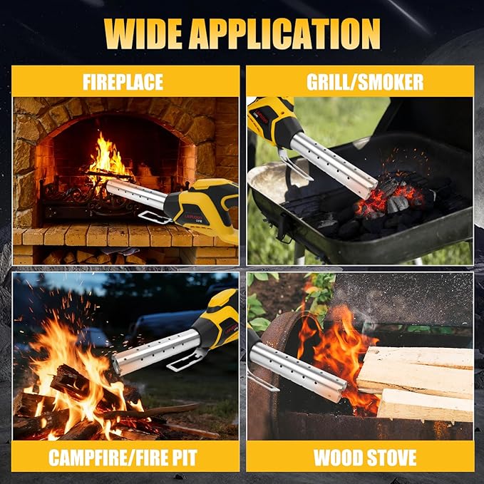 Cordless Electric Fire Starter for Dewalt 20V Battery, Charcoal Starter and Lighter, 400W Motor 1470℉ Maximum for Grill, BBQ, Wood Burning Fireplaces & Camping(No Battery)