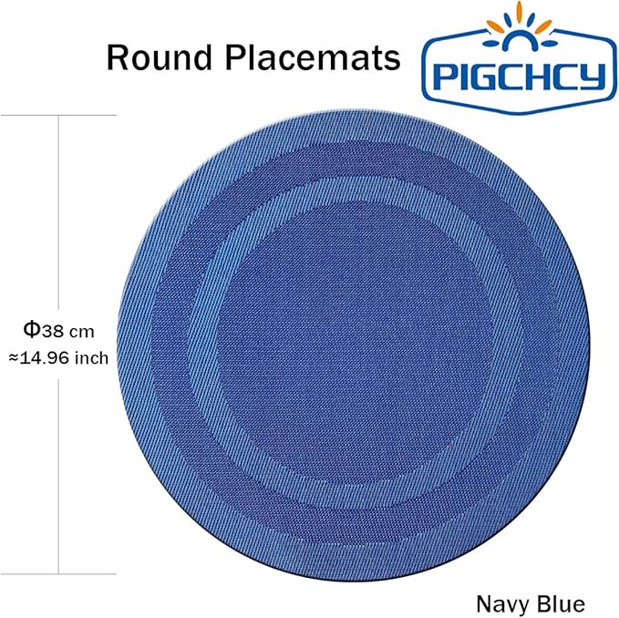 Round Placemat Set of 6 Heat Resistant Vinyl Washable Kitchen 15 inch Placemats for Home Indoor Outdoor Party (6pcs Round, Navy Blue)