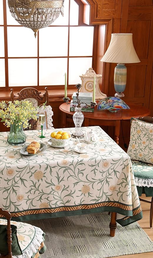 patdrea Designer French Linen Table Cloth for Rectangle Table,Vintage Fall Decorative Tablecloth,Floral Decoration Cover for Kitchen Dining Christmas,Tea Party,Thanksgiving,55"x87"-Littledaisy