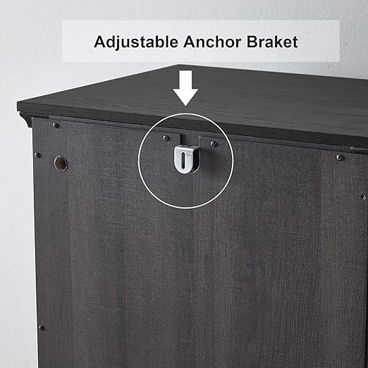 OLD CAPTAIN Wooden Tilt Out Trash Cabinet, Hidden Trash Can Kitchen Holds 10 Gallons (Dark Brown+Black Top Panel)