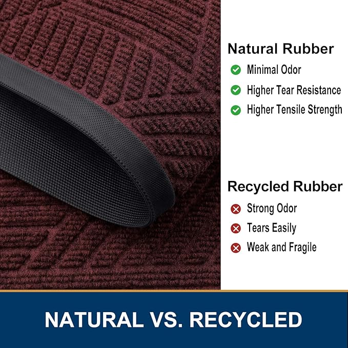 Smiry Front Door Mat Outside Entrance, Heavy Duty Sturdy Natural Rubber Doormat, Trap Dirt and Moisture, Easy Clean Low Profile Mats for Indoor Outdoor Entry, Irregular Triangle (59x24, Dark Red)