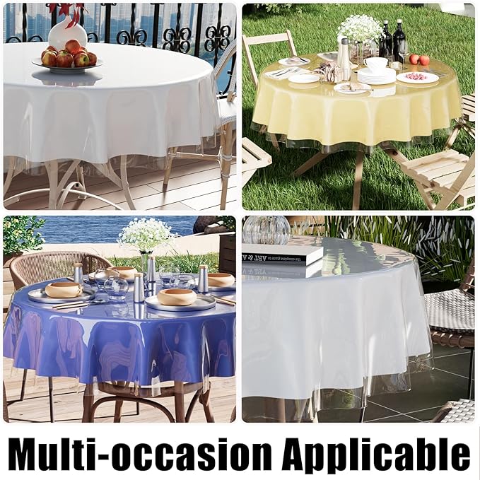 Smiry Round Table Cloth 60 Inch, Waterproof Wipeable Vinyl Tablecloths Protector, Oil Spill Proof Plastic Table Cover for Dining, Picnic, Camping, Outdoor, Clear