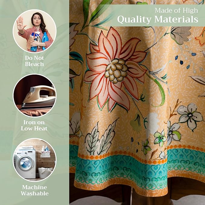 Maison d' Hermine Table Cloth Round Table 100% Cotton 63 Inches Tablecloth Reusable Decorative for Dining Room, Farmhouse, Home, Party, Festive & Wedding Spring Summer - Luxury Loft – Peach