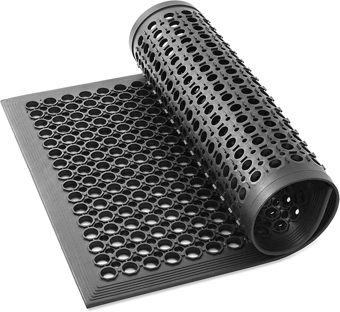 GRIDMANN Rubber Floor Mat, 24" x 36" Anti-Fatigue Drainage Mat, Non-Slip and Grease Resistant for Restaurants, Commercial Kitchens, Bar Floors, Black