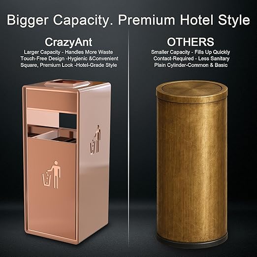 Commercial Trash Can - 42L Heavy Duty Stainless Steel Garbage Bin with Ashtray & Liner, Fingerprint-Resistant Indoor Outdoor Waste Container for Restaurant,Hotel,Shopping mall,13"x13"x30"