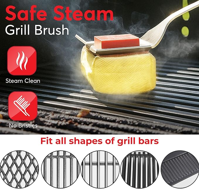 Grill Brush Bristle Free - Safe Grill Brush for Outdoor Grill, SteamWizards BBQ Grill Cleaning Brush Kit, Replaceable Head Fire Resistant Grill Scraper Tool, Dishwasher Safe, Gift for Men/Dad