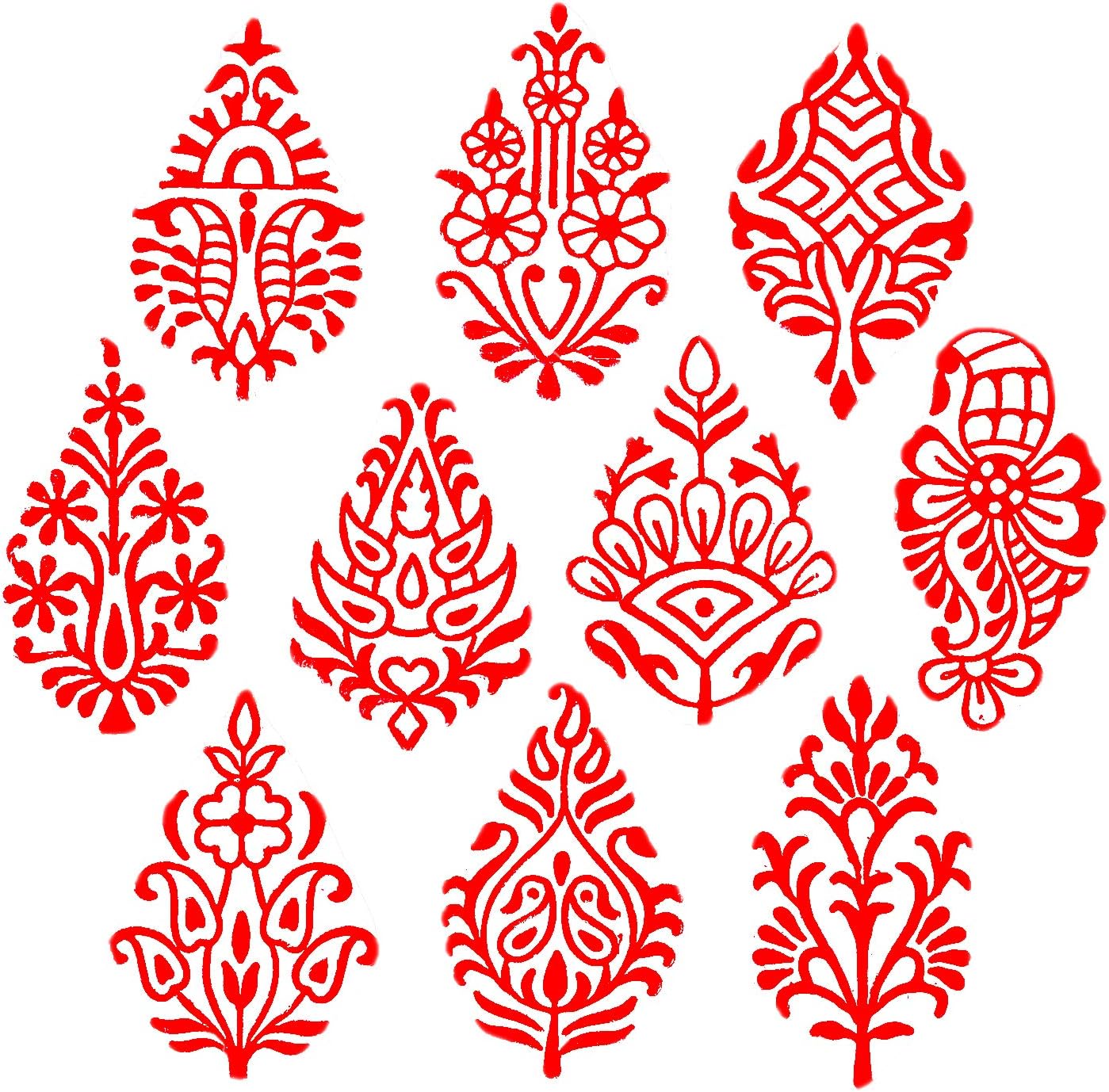 Royal Kraft Flower Wooden Printing Stamps (Set of 10) - DIY Henna Fabric Textile Paper Clay Pottery Blocks Htag2179