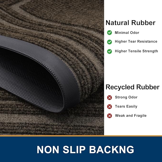 Buganda Front Door Mat Indoor Outdoor Entrance, Non-Slip Natural Rubber Doormats, Easy Clean, Low Profile, Dirt Trapper Entryway Floor Mats for Outside, Garages and Patios, 29.5x17, Brown
