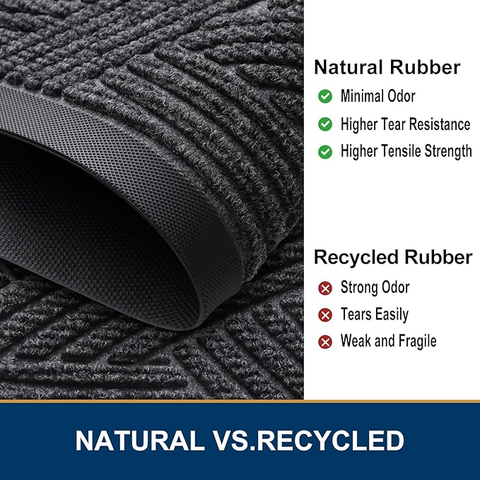 Smiry Front Door Mat Outside Entrance, Heavy Duty Sturdy Natural Rubber Doormat, Trap Dirt and Moisture, Easy Clean Low Profile Mats for Indoor Outdoor Entry, Interwoven Stripes (36x24, Grey)