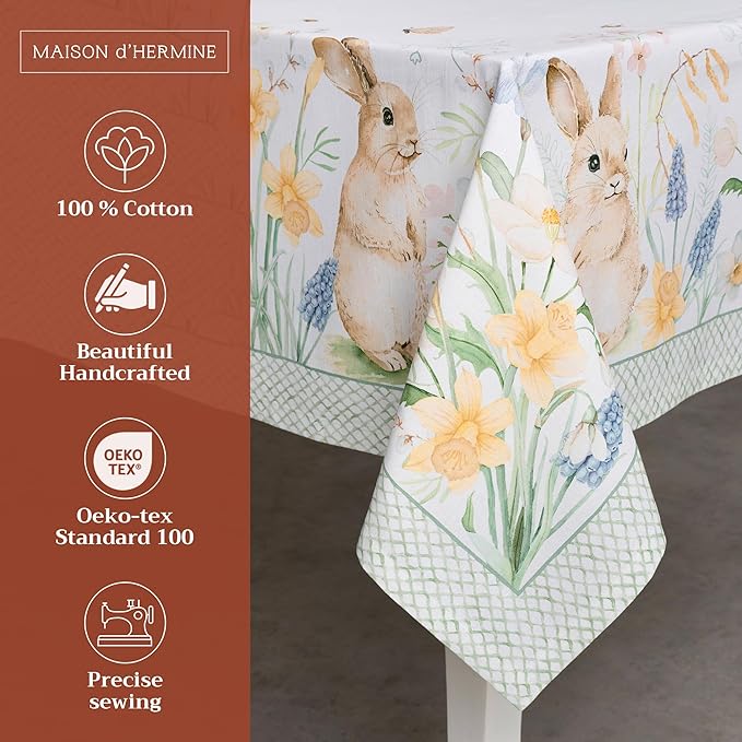 Maison d' Hermine Table Cloth Rectangle Table 100% Cotton 70 x 120 Inches Tablecloth Reusable Decorative for Dining Room, Farmhouse, Home, Party, Festive & Wedding Spring Summer - Easter Dew