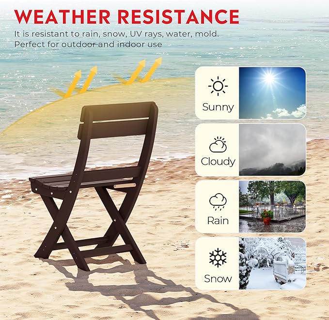 Costaelm Paradise 3-Piece Outdoor HDPE Folding Patio Bistro Table and Chairs, Dark Brown