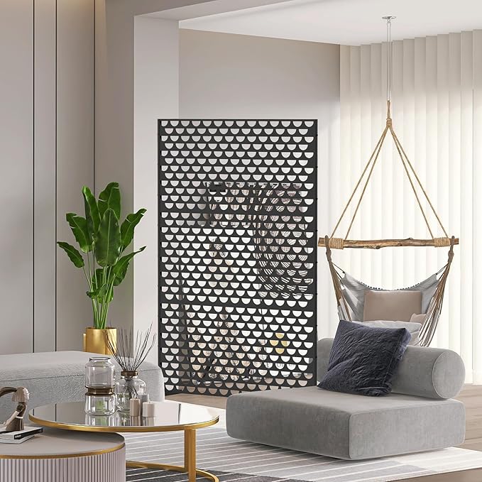 Domi Metal Privacy Screens and Panels with Free Standing, Freestanding Outdoor Indoor Privacy Screen, Decorative Privacy Screen for Balcony Patio Garden, Semi-Circular Shape
