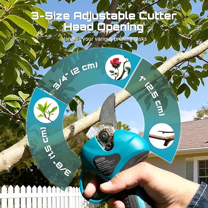 SEESII Electric Chainsaw Trimmer Pruner: 3-in-1 Cordless Chainsaw, Hedge Trimmer, Pruning Shears with 2× Rechargeable 4000mAh Batteries, Garden Tool Kit for Tree Trimming and Branch Cutting